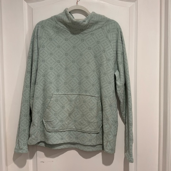 Eddie Bauer Mint Green Fleece Pullover | Cowl Neck Top w/ Pocket. Size: M - Picture 2 of 6